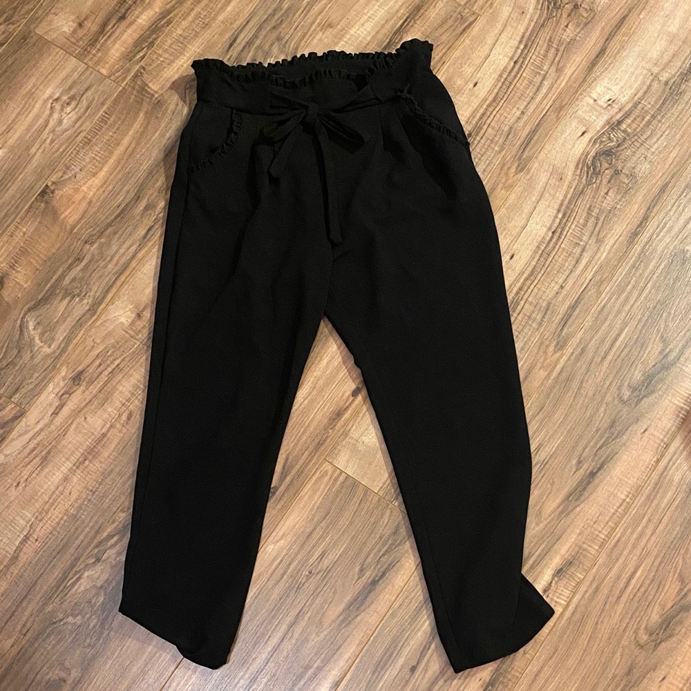 Black Paperbag Ruffle Pants